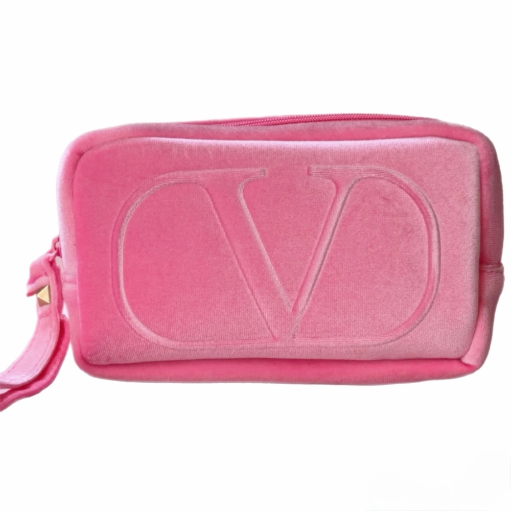 Valentino Beauty Velvet Makeup Bag Wrist Pouch - Rose Pink